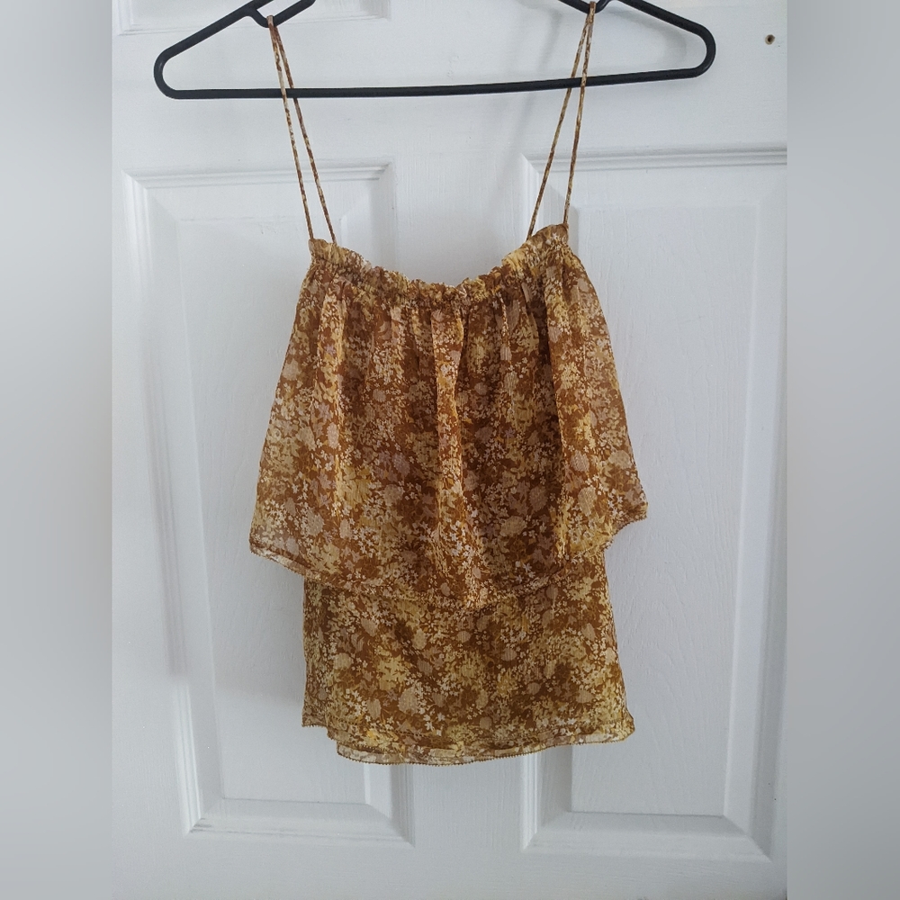 NWT H&M Strappy Mustard Floral Layered Top